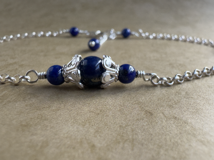 Sterling Silver Lapis Fancy Chain Anklet
