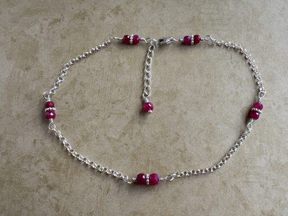 Sterling Silver Ruby Rondelle Chain Anklet
