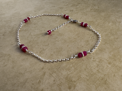 Sterling Silver Ruby Rondelle Chain Anklet