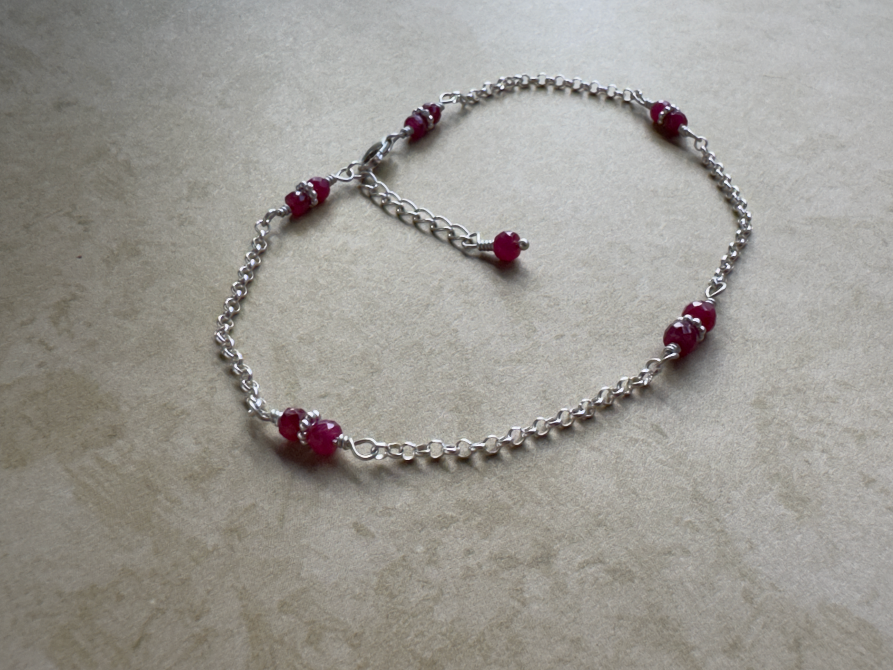 Sterling Silver Ruby Rondelle Chain Anklet