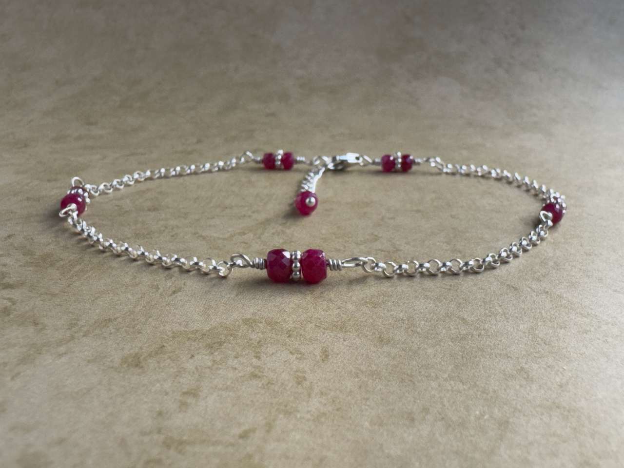 Sterling Silver Ruby Rondelle Chain Anklet