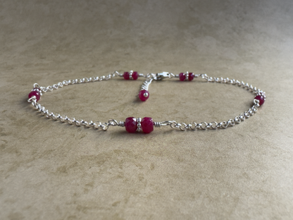 Sterling Silver Ruby Rondelle Chain Anklet