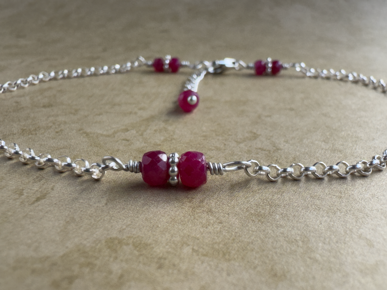 Sterling Silver Ruby Rondelle Chain Anklet