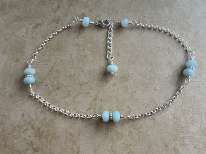 Sterling Silver Amazonite Rondelle Chain Anklet