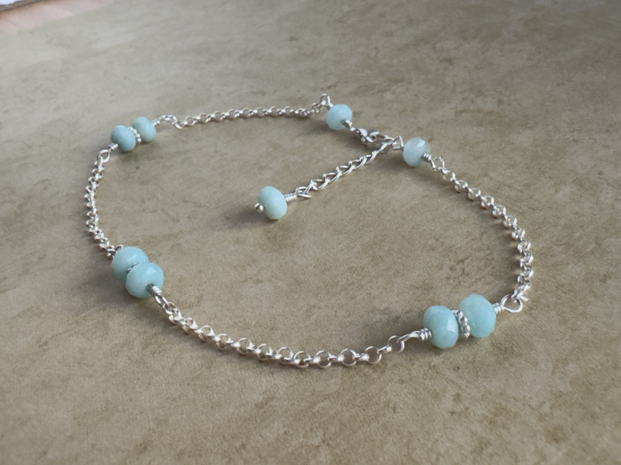 Sterling Silver Amazonite Rondelle Chain Anklet