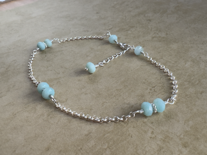 Sterling Silver Amazonite Rondelle Chain Anklet