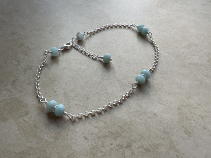 Sterling Silver Amazonite Rondelle Chain Anklet