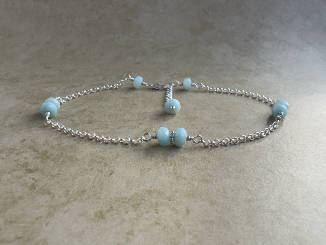 Sterling Silver Amazonite Rondelle Chain Anklet