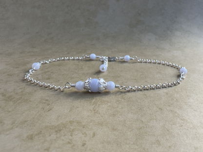 Sterling Silver Blue Lace Agate Fancy Chain Anklet
