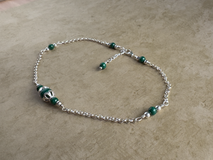 Sterling Silver Malachite Chain Anklet