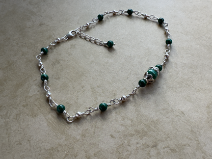 Sterling Silver Malachite Link Anklet