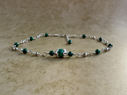 Sterling Silver Malachite Link Anklet