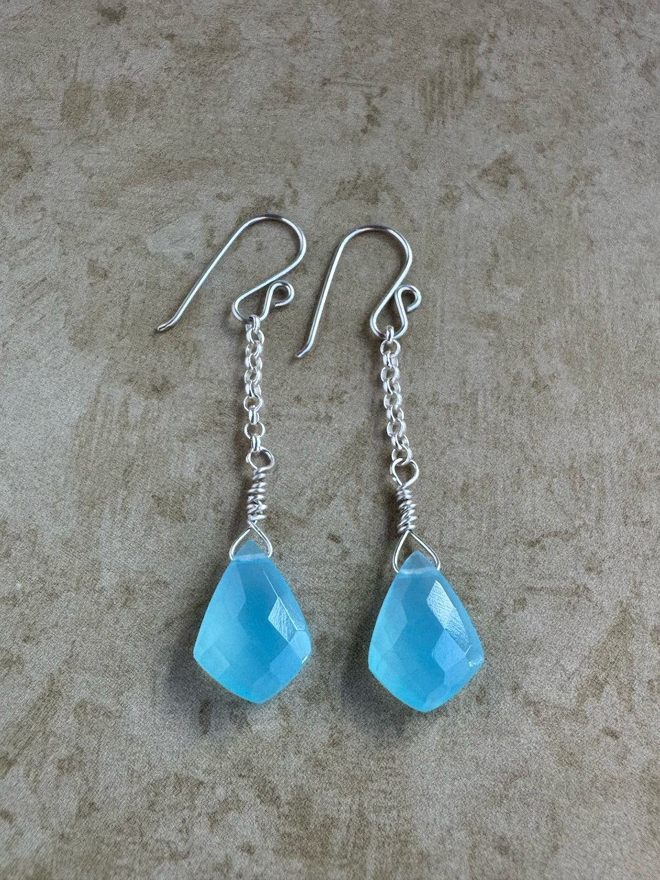Sterling Silver Blue Chalcedony Kite Chain Dangles
