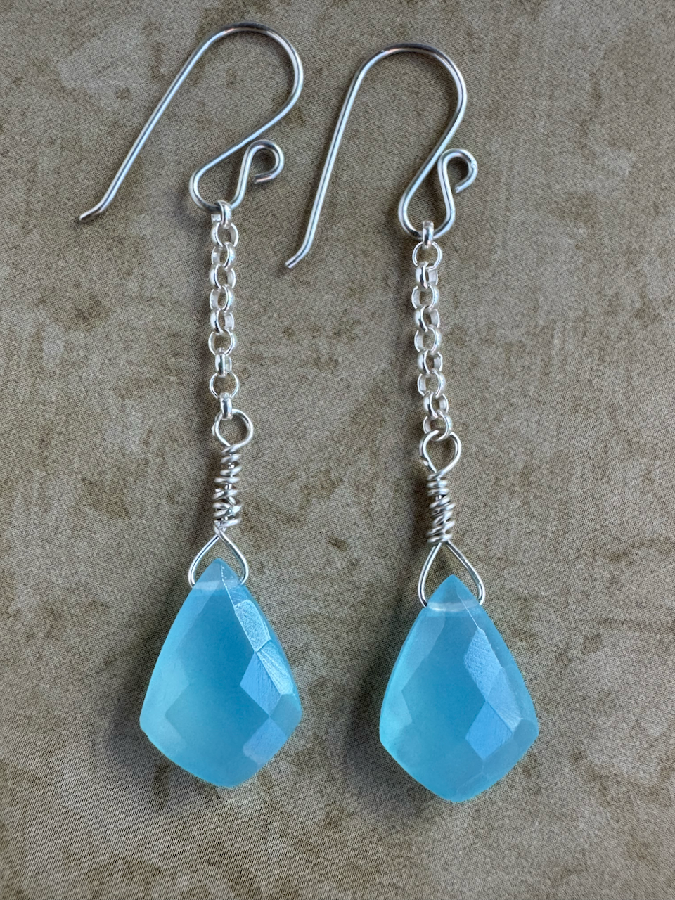 Sterling Silver Blue Chalcedony Kite Chain Dangles