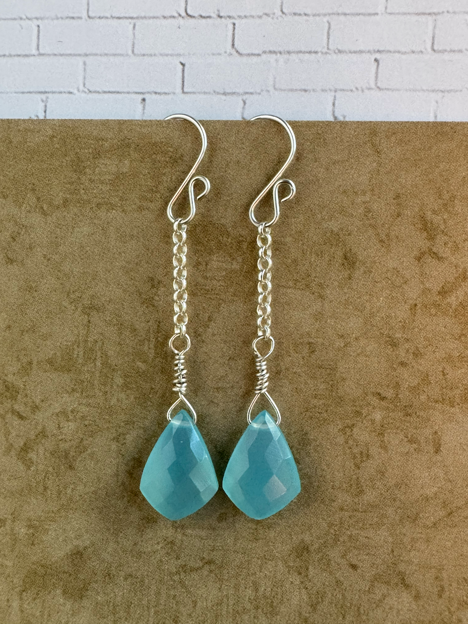 Sterling Silver Blue Chalcedony Kite Chain Dangles