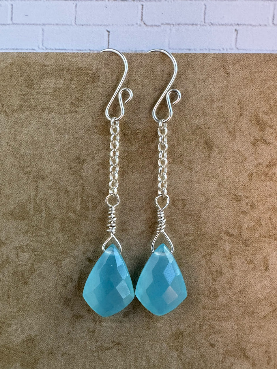 Sterling Silver Blue Chalcedony Kite Chain Dangles