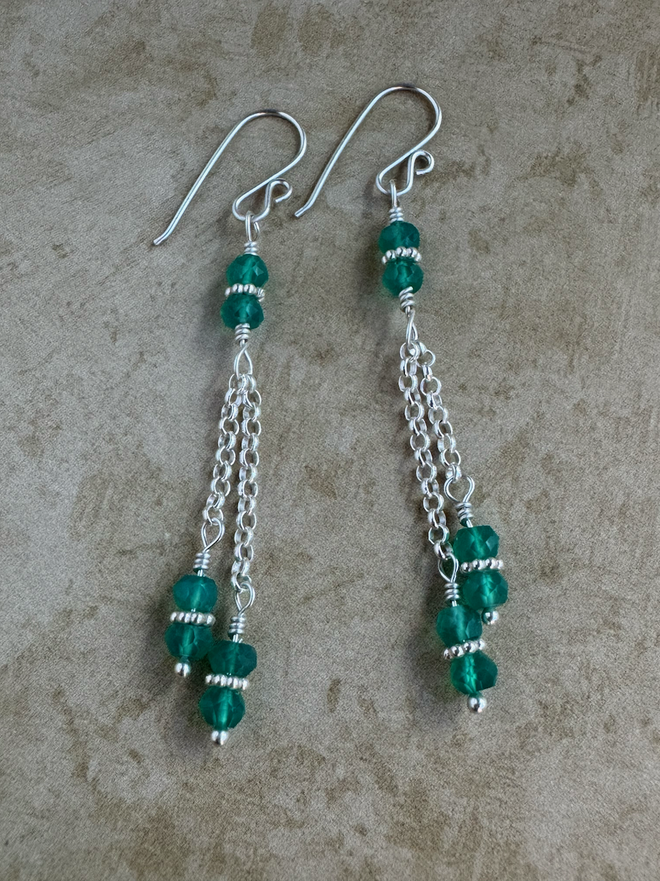 Sterling Silver Green Onyx Double Chain Dangles