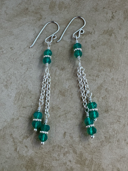 Sterling Silver Green Onyx Double Chain Dangles
