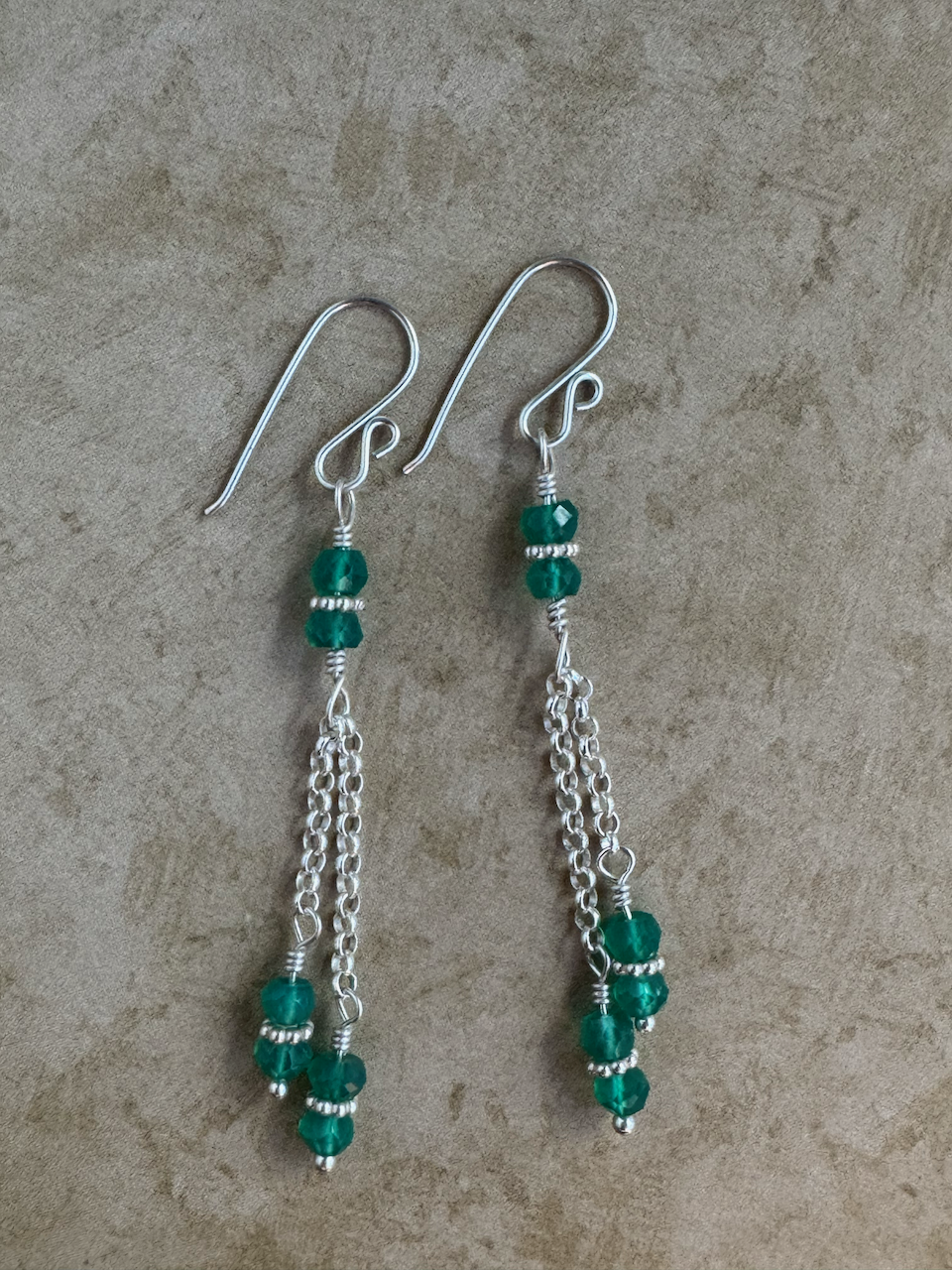 Sterling Silver Green Onyx Double Chain Dangles
