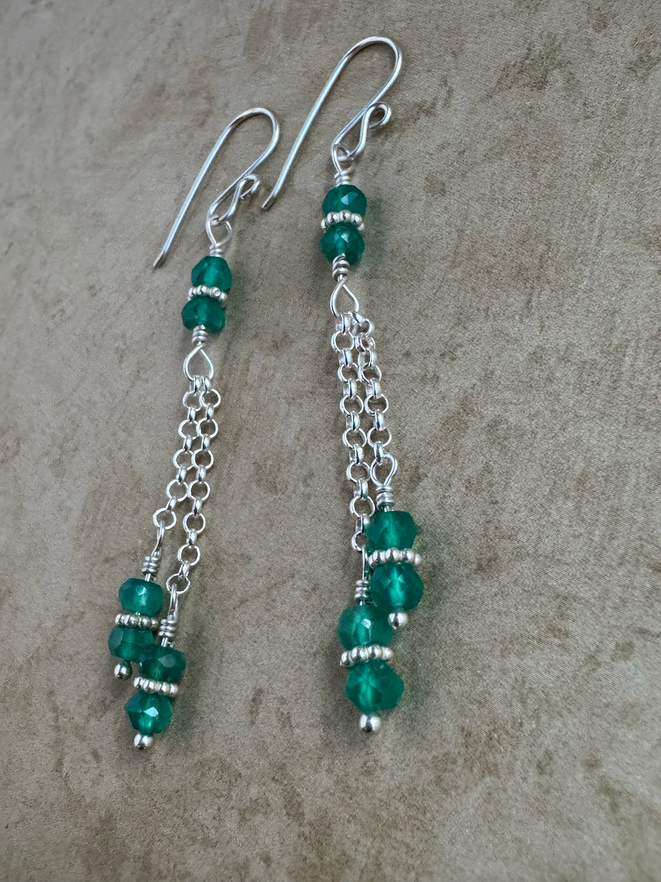 Sterling Silver Green Onyx Double Chain Dangles