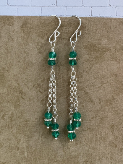 Sterling Silver Green Onyx Double Chain Dangles
