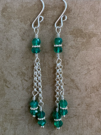 Sterling Silver Green Onyx Double Chain Dangles