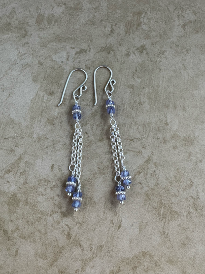 Sterling Silver Tanzanite Double Chain Dangles