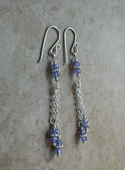 Sterling Silver Tanzanite Double Chain Dangles