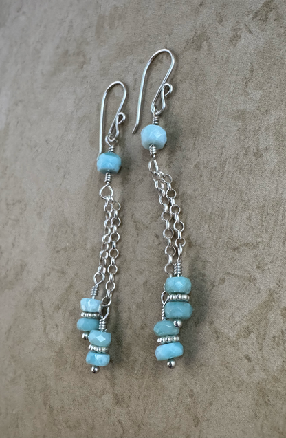 Sterling Silver 2 Stone Larimar Double Chain Dangles