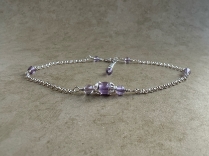 Sterling Silver Light Amethyst Round Chain Anklet