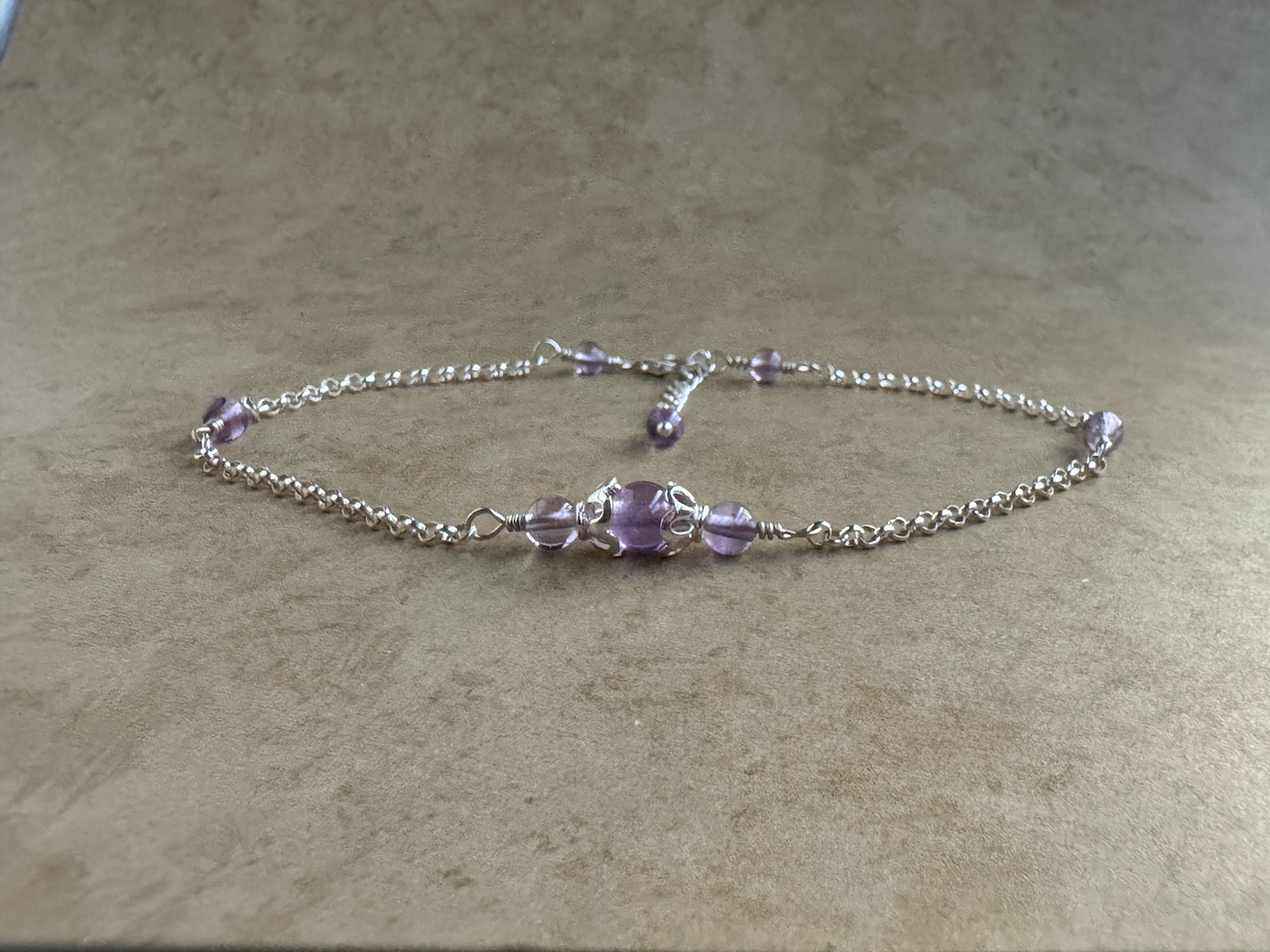 Sterling Silver Light Amethyst Round Chain Anklet
