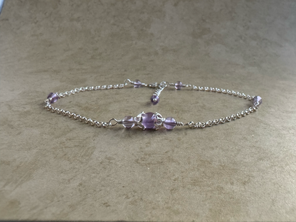 Sterling Silver Light Amethyst Round Chain Anklet