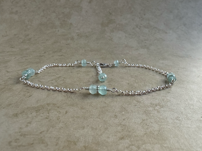 Sterling Silver Aqua Chalcedony Rondelle Chain Anklet