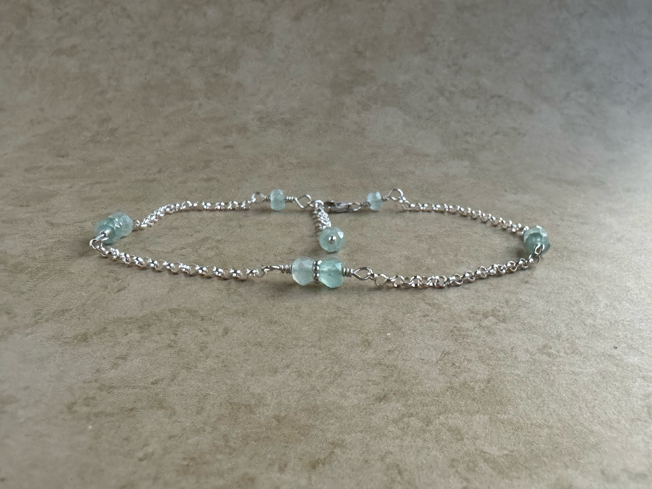 Sterling Silver Aqua Chalcedony Rondelle Chain Anklet
