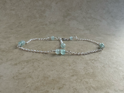 Sterling Silver Aqua Chalcedony Rondelle Chain Anklet