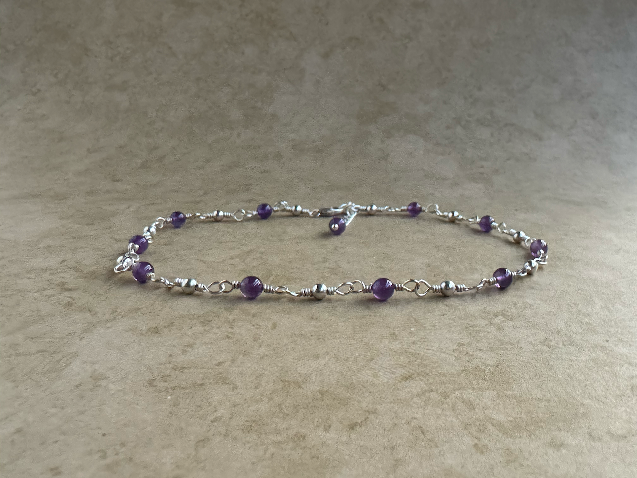 Sterling Silver Amethyst Link Anklet
