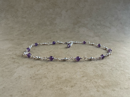 Sterling Silver Amethyst Link Anklet
