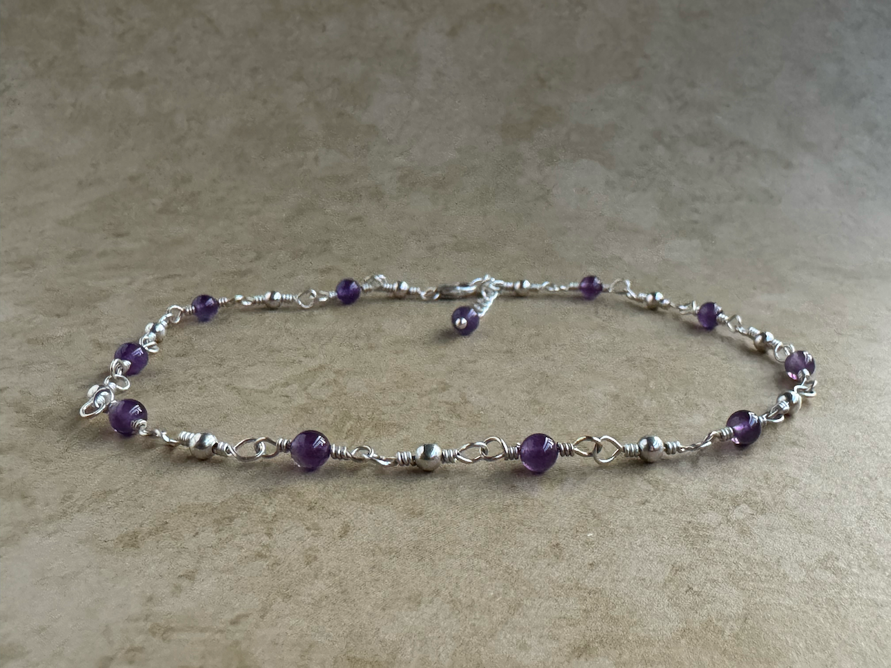 Sterling Silver Amethyst Link Anklet