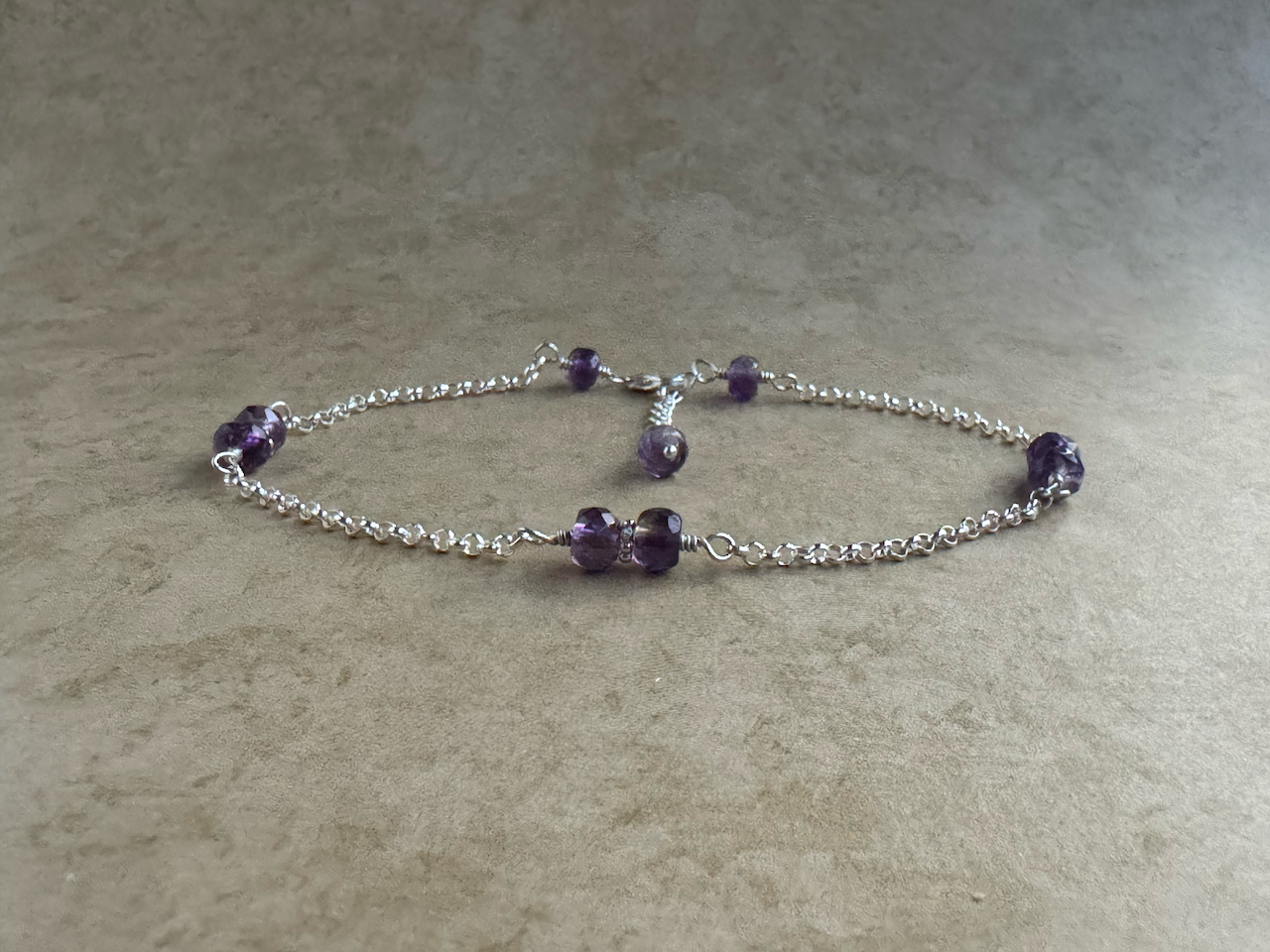 Sterling Silver Amethyst Rondelle Chain Anklet