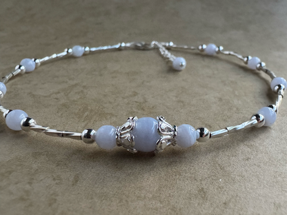 Sterling Silver Blue Lace Agate Beaded Anklet