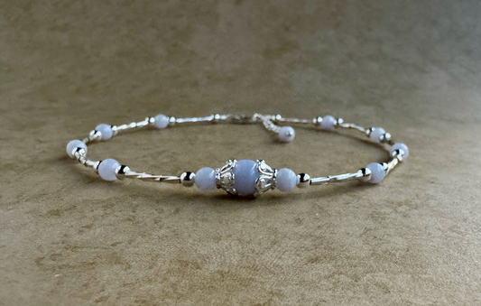 Sterling Silver Blue Lace Agate Beaded Anklet