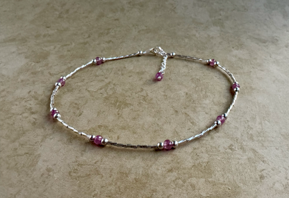 Sterling Silver Pink Sapphire Beaded Anklet