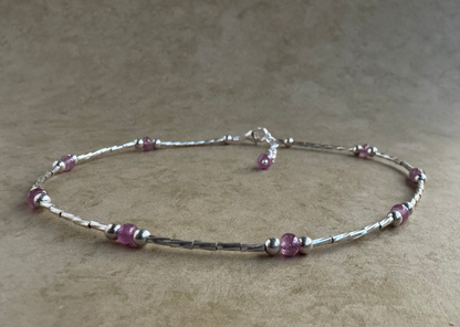 Sterling Silver Pink Sapphire Beaded Anklet