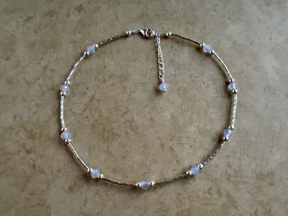 Sterling Silver Periwinkle Chalcedony Beaded Anklet