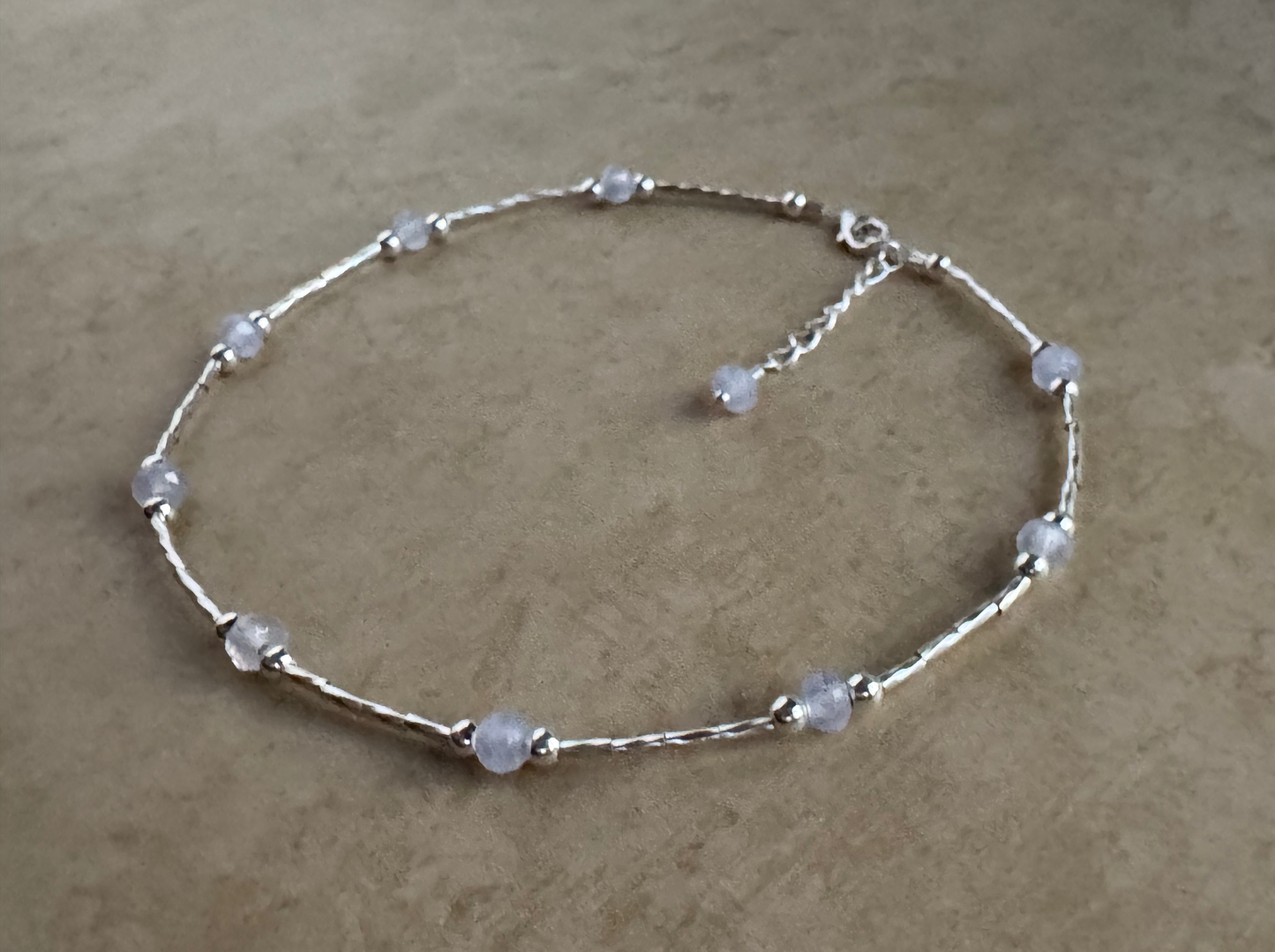 Sterling Silver Periwinkle Chalcedony Beaded Anklet