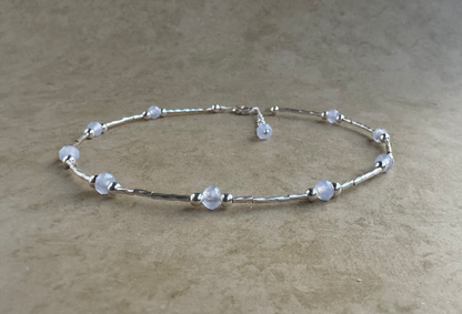 Sterling Silver Periwinkle Chalcedony Beaded Anklet
