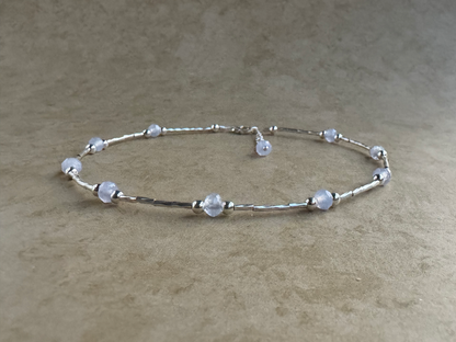 Sterling Silver Periwinkle Chalcedony Beaded Anklet