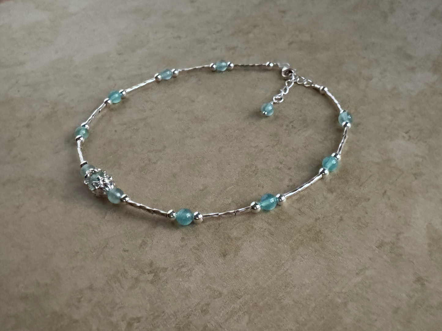 Sterling Silver Aqua Chalcedony Beaded Anklet