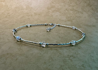 Sterling Silver Rainbow Moonstone Beaded Anklet