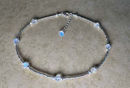 Sterling Silver Rainbow Moonstone Beaded Anklet